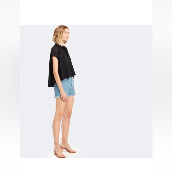 Free people black flowy collar button top size small - Picture 1 of 8
